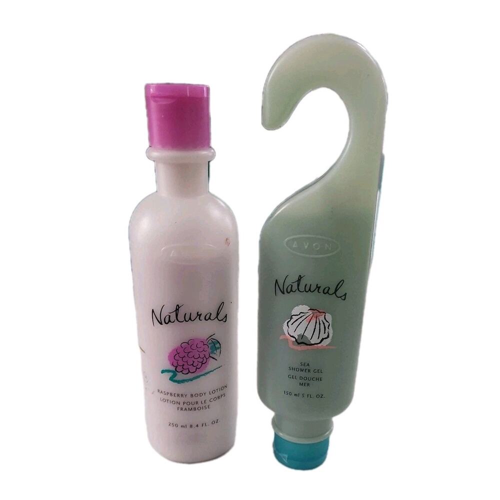 VTG New Sealed Avon Naturals Raspberry Lotion & Sea Shower Gel Set Vintage NOS